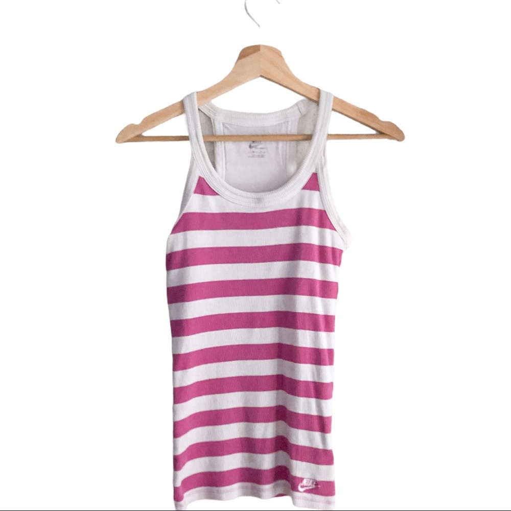 Nike | Retro Pink & White Striped Sportswear Tank